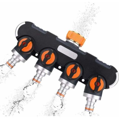 Divisor de 4 vías, conector de manguera para uso exterior, flujo de agua ajustable y bloqueable, divisor de manguera de jardín, distribuidor para riego de jardín para jardín