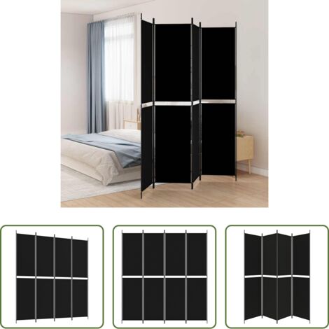 Divisor de ambientes -  Biombo divisor de 4 paneles de tela negro 200x220 cm