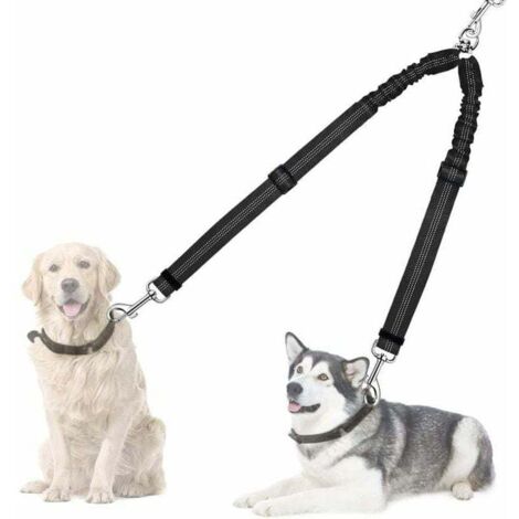 Divisor de correa doble para perros, antienredos, rotación de 360°, acoplador para pasear a dos perros, correa doble reflectante ajustable con amortiguación para pasear a dos perros.