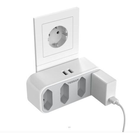 DIVISOR DE CORRIENTE 2300W 2.5A PARA CORRIENTE 4xEURO AC ESTRECHO 2xUSB BLANCO