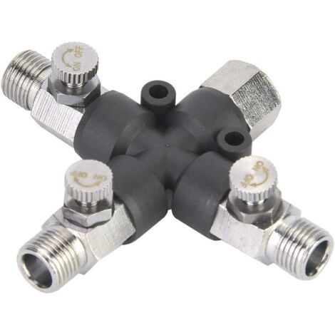 Divisor de manguera de aire metálico de tres vías ajustable para aerógrafo y minicompresor de aire, conector de aerógrafo de tres vías de 1/8 con volumen de gas ajustable