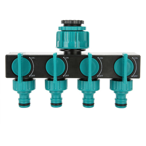 Divisor de manguera de jardín de 4 vías: con válvula de cierre, conector múltiple para uso en jardín, controla el flujo de agua en varias áreas simultáneamente.