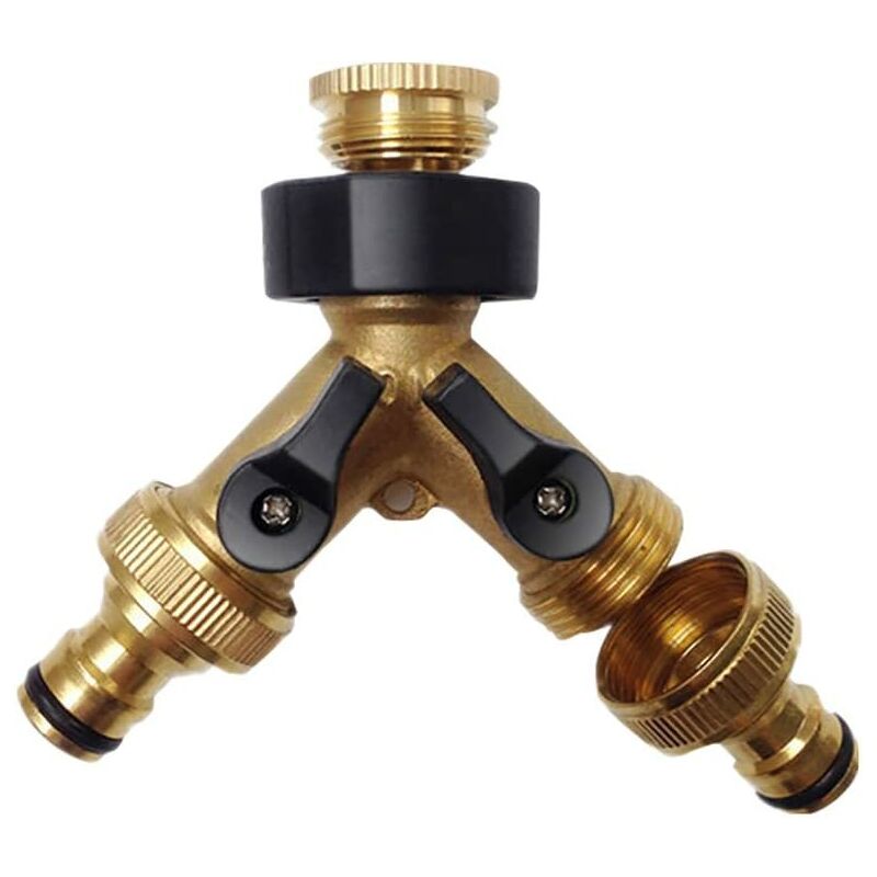 

Divisor de manguera de latón macizo de 2 vías Conector de manguera de 2 vías con válvulas de parada / encendido, grifo y salidas de 3/4 ', use hasta