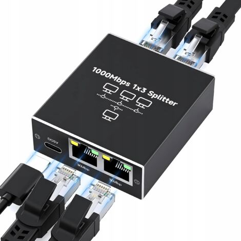 DIVISOR LAN 1x3 ADAPTADOR SWITCH DIVISOR 2xRJ45 ETHERNET 1000Mb GIGABIT