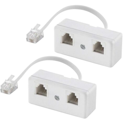 Divisor telefónico bidireccional YMYNY, adaptador y divisor de pared para cable RJ11 6P4C, convertidor macho a 2 hembra para línea fija (blanco, paquete de 2)