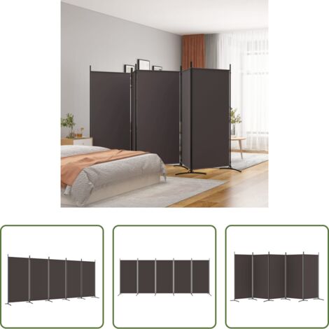 Divisore a 5 pannelli -  Divisorio a 5 Pannelli Marrone 433x180 cm in Tessuto