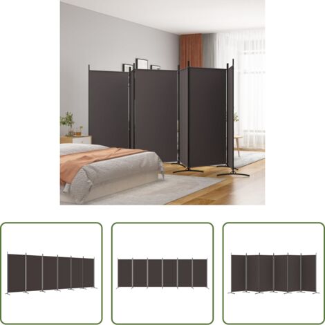 Divisore a 6 pannelli -  Divisorio a 6 Pannelli Marrone 520x180 cm in Tessuto