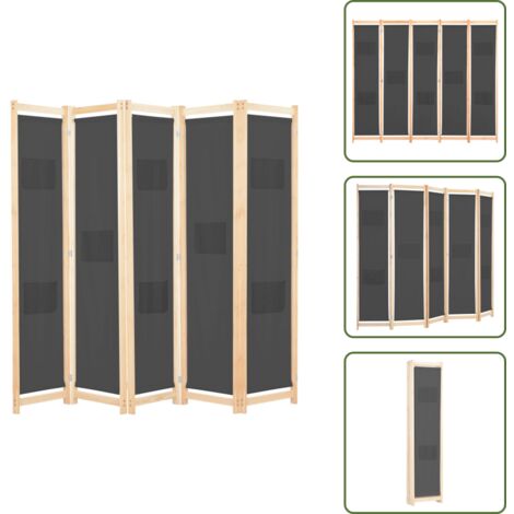 Divisore decorativo - vidaXL Divisorio a 5 Pannelli Grigio 200x170x4 cm in Tessuto - Divisore per guardaroba