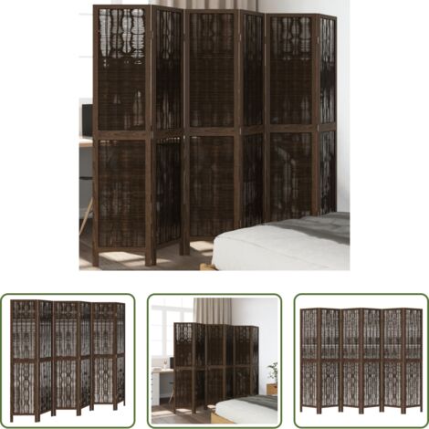 Divisore in legno -  Divisorio Ambienti 6 Pannelli Marrone Scuro Massello Paulownia
