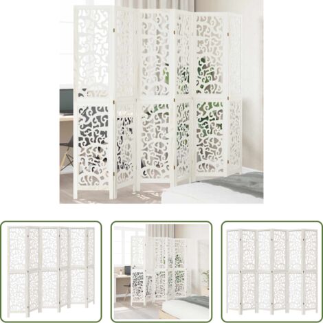 Divisore in legno -  Divisorio Ambienti 6Pannelli Bianco Legno Massello di Paulownia