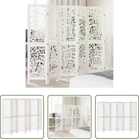 Divisore in legno -  Divisorio Ambienti 6Pannelli Bianco Legno Massello di Paulownia