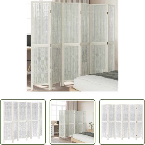 Divisore in legno -  Divisorio Ambienti 6Pannelli Bianco Legno Massello di Paulownia