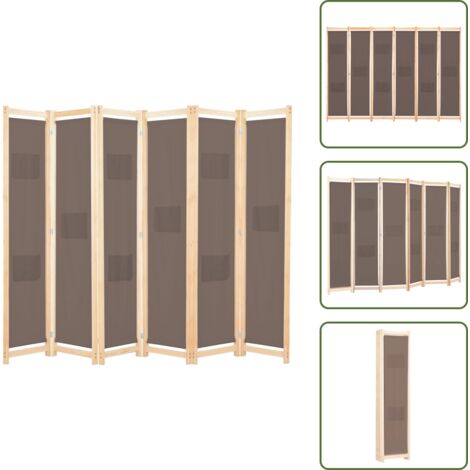 Divisore per camera da letto - vidaXL Divisorio a 6 Pannelli Marrone 240x170x4 cm in Tessuto - Divisore per stanza