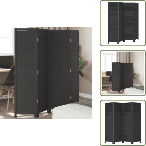 Divisore per camera da letto - vidaXL Divisorio Ambienti 4 Pannelli Nero Legno Massello di Paulownia - Divisore per soggiorno