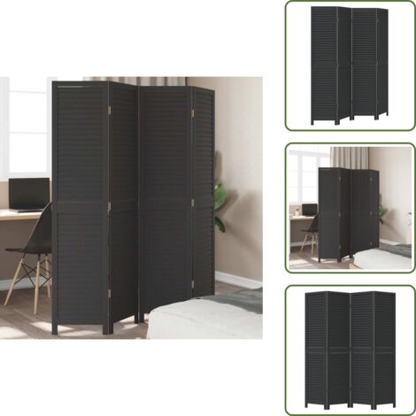 Divisore per camera da letto - vidaXL Divisorio Ambienti 4 Pannelli Nero Legno Massello di Paulownia - Divisore per soggiorno