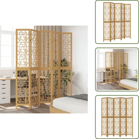 Divisore per camera da letto - vidaXL Divisorio Ambienti 5 Pannelli Marrone Legno Massello Paulownia - Divisore per soggiorno