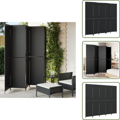 Divisore per camera da letto - vidaXL Divisorio per Ambienti a 5 Pannelli Nero in Polyrattan - Divisore per soggiorno