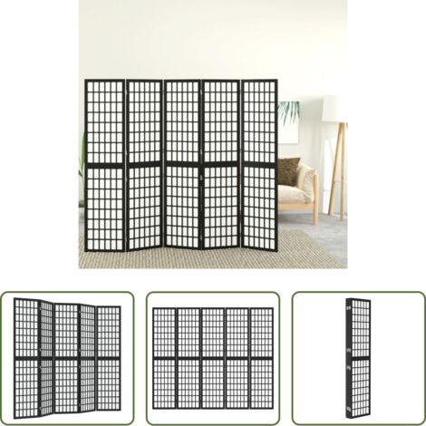 Divisore per interni -  Divisorio Pieghevole 5 Pannelli Stile Giapponese 200x170cm Nero