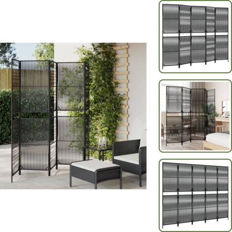 Divisore per privacy - vidaXL Divisorio per Ambienti a 5 Pannelli Nero in Polyrattan - Divisore per casa