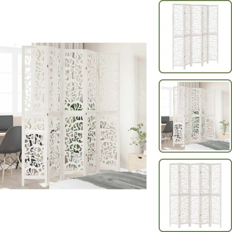 Divisore per soggiorno - vidaXL Divisorio Ambienti 5Pannelli Bianco Legno Massello di Paulownia - Divisore per camera da letto