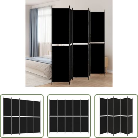 Divisore per stanze -  Divisorio 5 Pannelli Nero 250x220 cm Tessuto