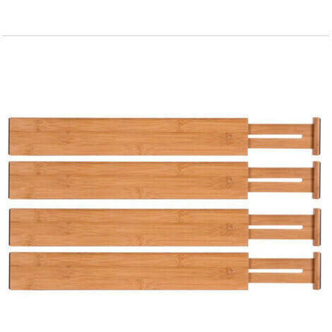 Divisori per cassetti da cucina in bambù (set da 4) Regolabili, organizer a molla per cassetti di cucina, camera da letto, cameretta bambini, ufficio