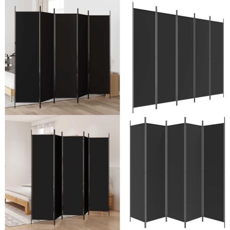 Divisorio 5 Pannelli Nero 250x200 cm Tessuto - Divisore per privacy - Divisore in tessuto