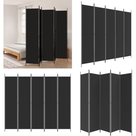 Divisorio 5 Pannelli Nero 250x220 cm Tessuto - Divisore per stanze - Divisore in tessuto