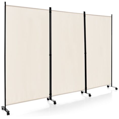 Divisorio a 3 pannelli in tessuto portatile con ruote per privacy, Divisorio indipendente per casa e ufficio Beige