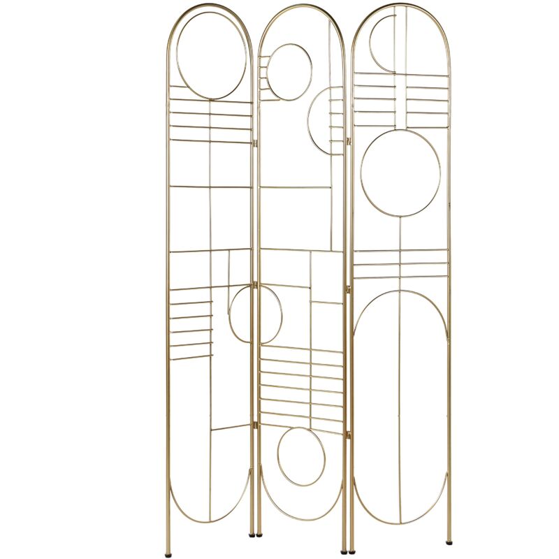 Divisorio a 3 pannelli pieghevoli con struttura in ferro e metallo oro Turania