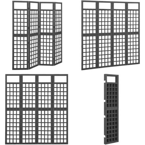 Divisorio a 4 Pannelli Legno Massello di Abete Nero 161x180 cm - Graticcio in legno - Supporto per piante