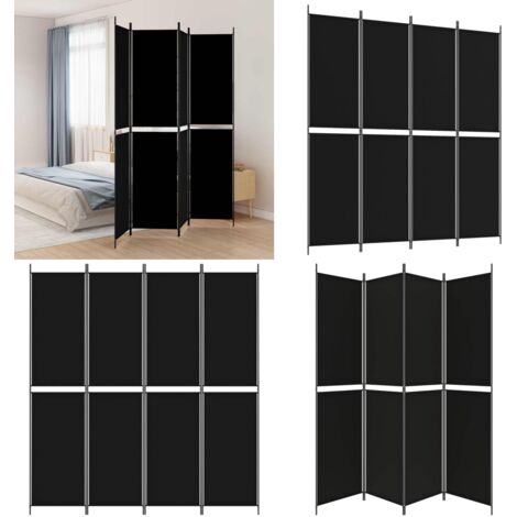 Divisorio a 4 Pannelli Nero 200x220 cm in Tessuto - Divisore a 4 pannelli - Schermo per finestra