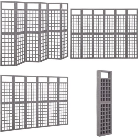 Divisorio a 6 Pannelli in Legno di Abete Grigio 242,5x180 cm - Graticcio in legno - Supporto per piante