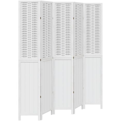 Divisorio Ambienti 5Pannelli Bianco Legno Massello di Paulownia vidaXL