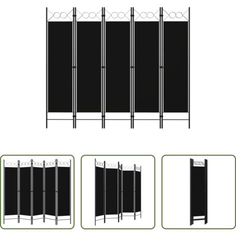 Divisorio -  Paravento a 5 Pannelli Nero 200x180 cm