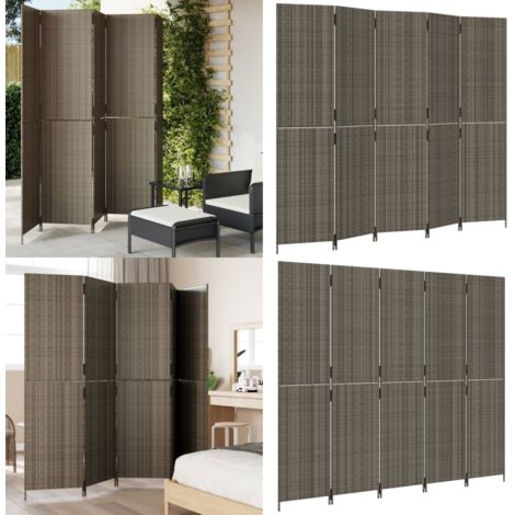 Divisorio per Ambienti a 5 Pannelli Grigio in Polyrattan - Divisore in polyrattan - Divisore per camera da letto