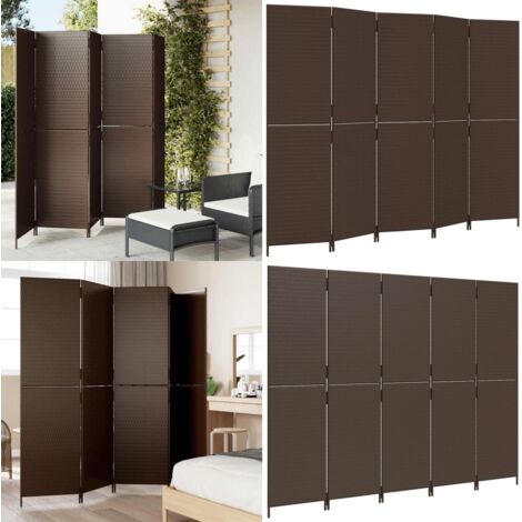 Divisorio per Ambienti a 5 Pannelli Marrone in Polyrattan - Divisore in polyrattan - Divisore per camera da letto