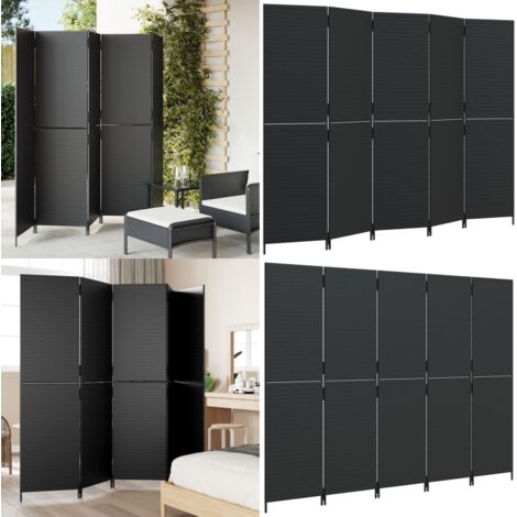 Divisorio per Ambienti a 5 Pannelli Nero in Polyrattan - Divisore in polyrattan - Divisore per camera da letto
