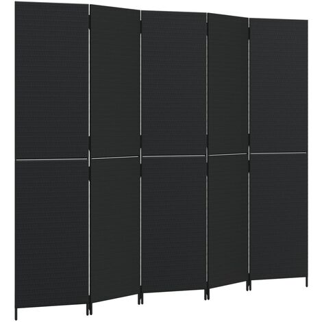 Divisorio per Ambienti a 5 Pannelli Nero in Polyrattan vidaXL