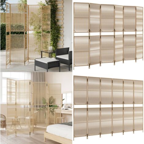 Divisorio per Ambienti a 6 Pannelli Beige in Polyrattan - Divisore in polyrattan - Divisore per privacy