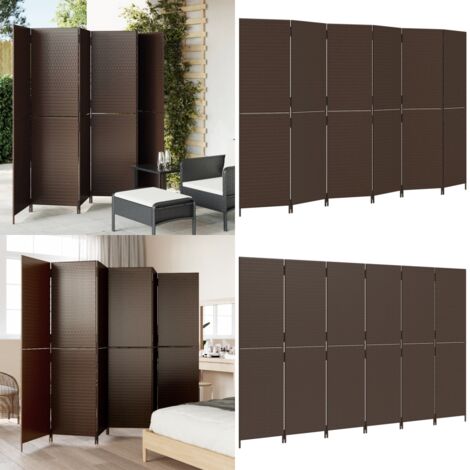 Divisorio per Ambienti a 6 Pannelli Marrone in Polyrattan - Divisore in polyrattan - Divisore per casa