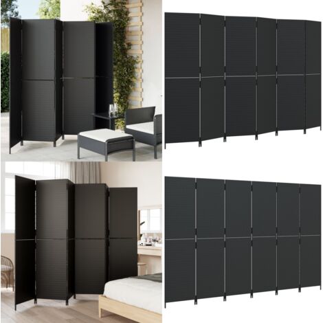 Divisorio per Ambienti a 6 Pannelli Nero in Polyrattan - Divisore in polyrattan - Divisore per camera da letto