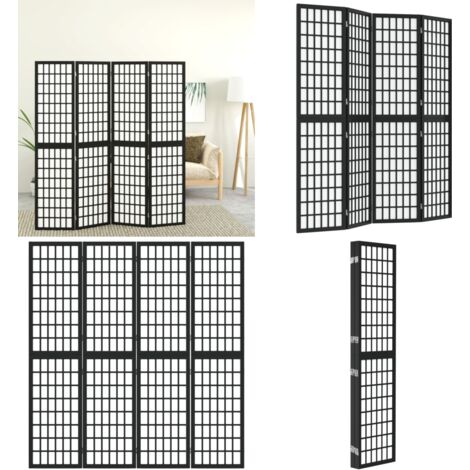Divisorio Pieghevole 4 Pannelli Stile Giapponese 160x170cm Nero - Divisore per interni - Divisore pieghevole