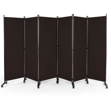 Divisorio pieghevole a 6 pannelli con ruote bloccabili, Separè per interni 172cm da soggiorno ufficio Marrone