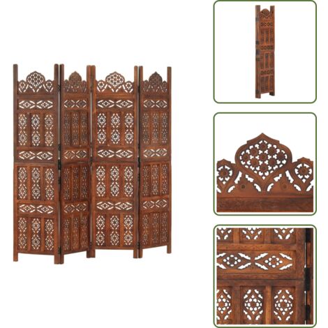 vidaXL Divisorio con 5 Pannelli Separè Speratore Paravento Richiudibile Mobili Arredamento Marrone 200x165 cm Legno Massello di Mango