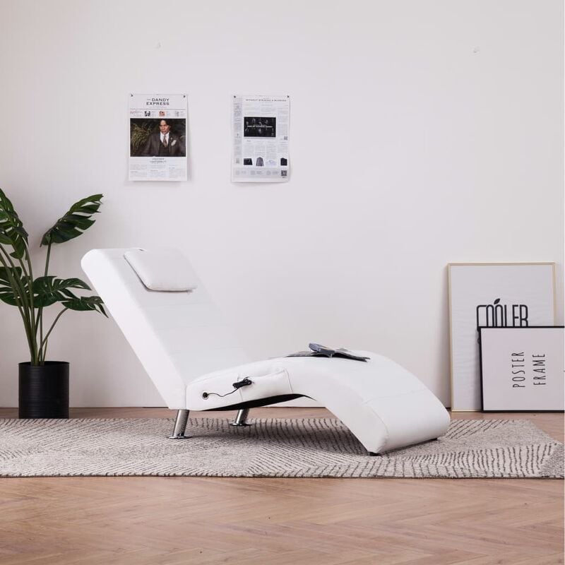 

Diván de masaje con almohada de cuero sintético blanco - Blanco