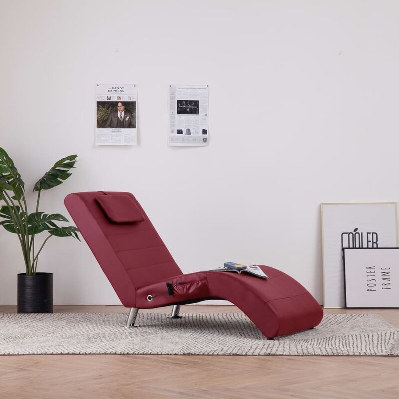 

Diván de masaje con almohada de cuero sintético color vino tinto - Rojo