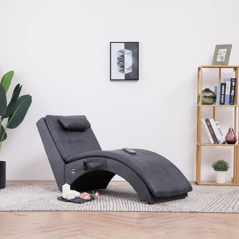 

Diván de masaje con almohada de piel de ante artificial gris - Gris