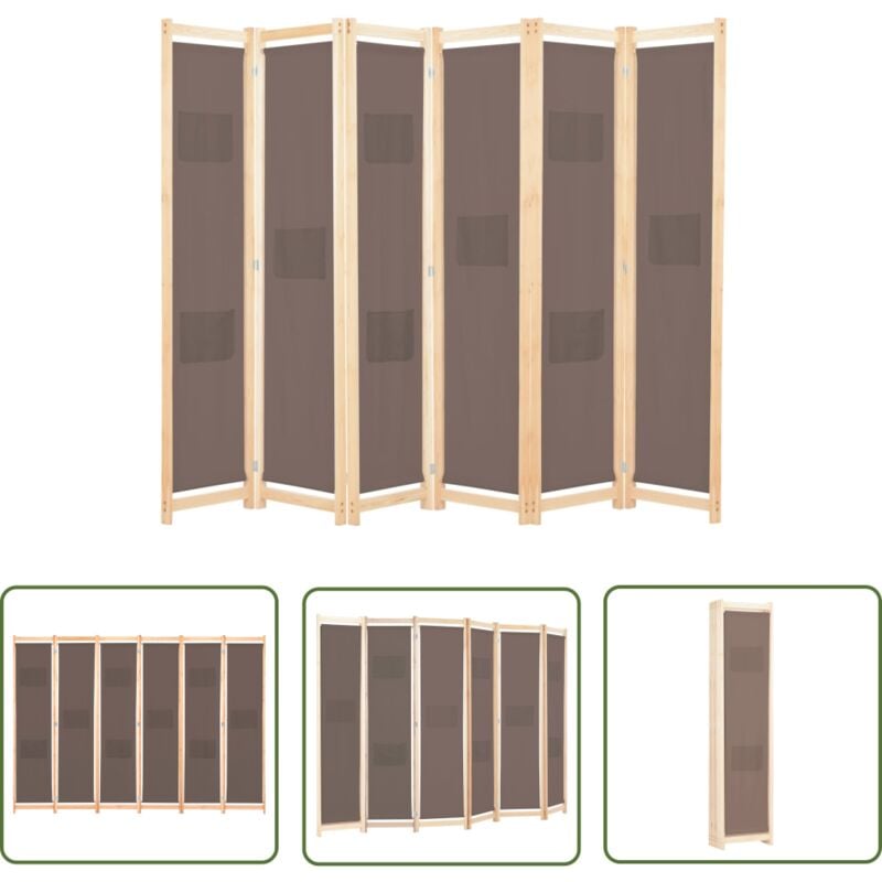 Prolenta Premium - The Living Store Cloison de séparation 6 panneaux Marron 240 x 170 x 4 cm Tissu - Cloison De Séparation - Pare-vue - Cloison