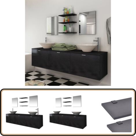 Dix pièces pour salle de bains avec lavabo et robinet noir - Ensemble Salle De Bain - Meuble Salle De Bain - Lavabo Suspendu - Robinet Mitigeur - Rangement Salle De Bain